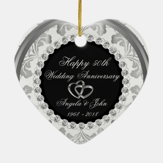 Elegant Diamonds 50th Wedding Jubileum Keramisch Ornament (Achterkant)