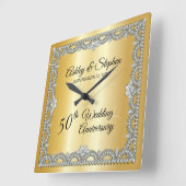Elegant Diamonds 50th Wedding Jubileum Vierkante Klok (Hoek)