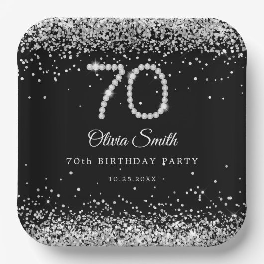 Elegant Diamonds 70ste Verjaardag Party Papier Bor Papieren Bordje (Voorkant)