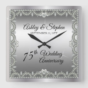Elegant Diamonds 75th Wedding Jubileum Vierkante Klok