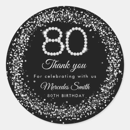 Elegant Diamonds 80ste verjaardag Dank u Sticker (Voorkant)
