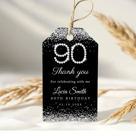 Elegant Diamonds 90th Birthday Party Thank you Cadeaulabel