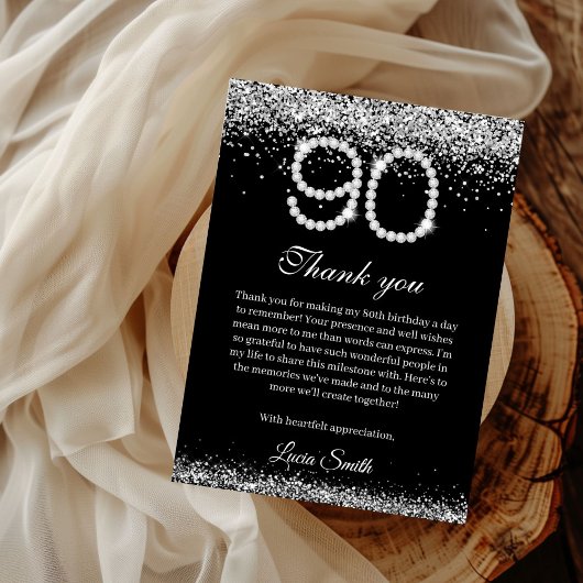Elegant Diamonds 90th Birthday Thank you Card Bedankkaart