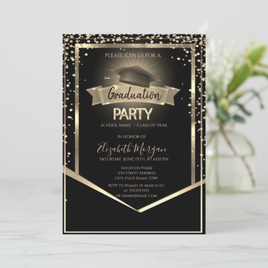 Elegant Diamonds Afstudeerder Pet Black Afstuderen Kaart (Staand voorkant)