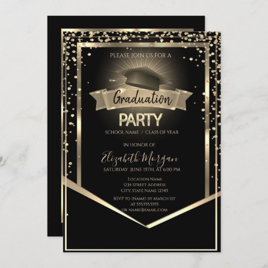 Elegant Diamonds Afstudeerder Pet Black Afstuderen Kaart (Voorkant / Achterkant)