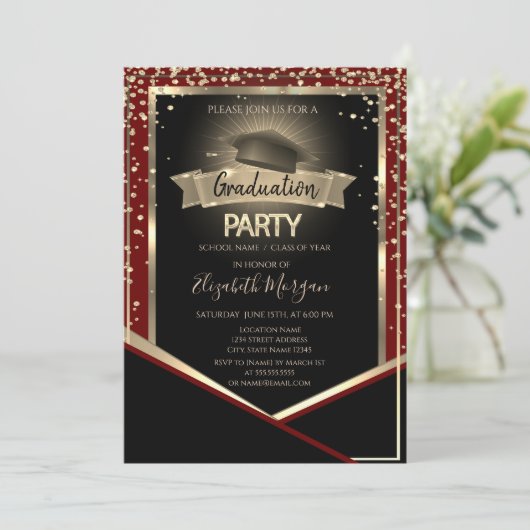 Elegant Diamonds Afstudeerder Pet Rode Afstuderen Kaart (Staand voorkant)