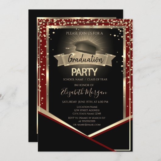 Elegant Diamonds Afstudeerder Pet Rode Afstuderen Kaart (Voorkant / Achterkant)