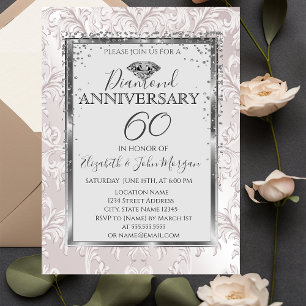 Elegant Diamonds Damask Wedding Jubileum Kaart