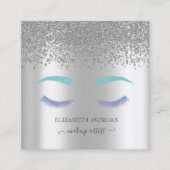 Elegant Diamonds Glitter Faux Lashes Silver Vierkante Visitekaartje (Voorkant)