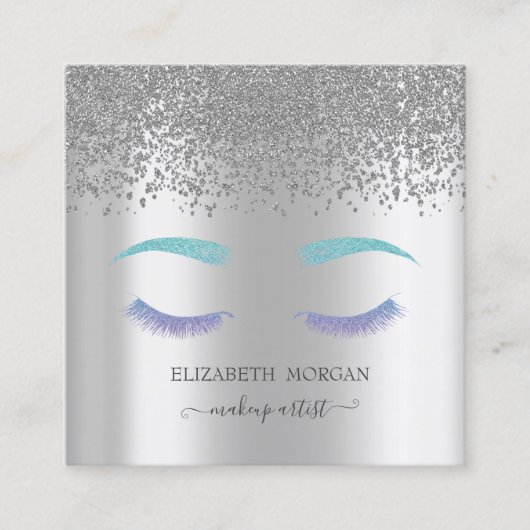 Elegant Diamonds Glitter Faux Lashes Silver Vierkante Visitekaartje (Voorkant)