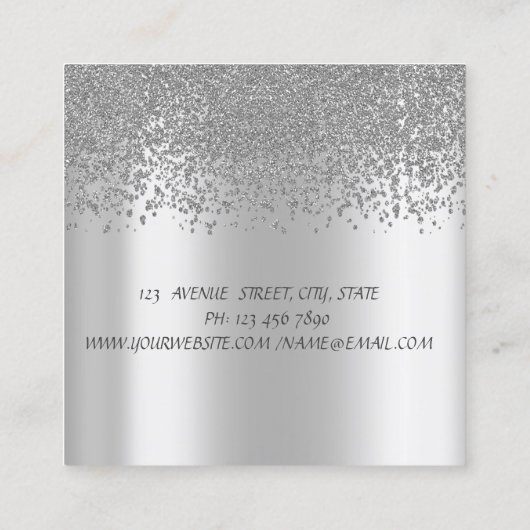 Elegant Diamonds Glitter Faux Lashes Silver Vierkante Visitekaartje (Achterkant)