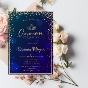 Elegant Diamonds Gold Tiara Quinceañera Kaart