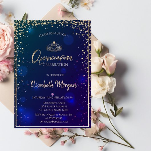 Elegant Diamonds Gold Tiara Quinceañera Kaart