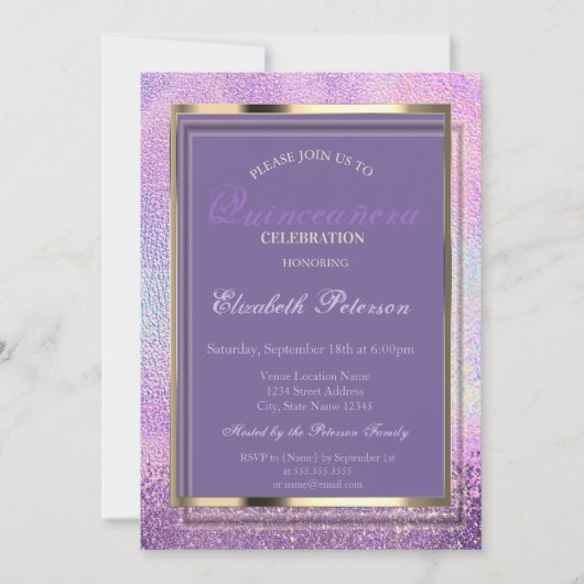 Elegant Diamonds Holographic Quinceañera Kaart (Voorkant)