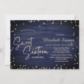 Elegant Diamonds Navy Blauw Goud Script Sweet 16 Kaart (Voorkant)
