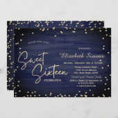 Elegant Diamonds Navy Blauw Goud Script Sweet 16 Kaart (Voorkant / Achterkant)
