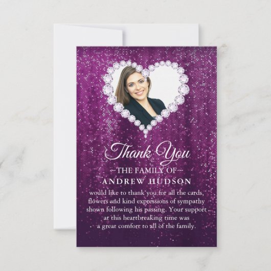 Elegant Diamonds Paars Funeral Hartelijk dank Bedankkaart (Voorkant)