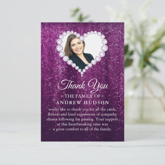 Elegant Diamonds Paars Funeral Hartelijk dank Bedankkaart (Staand voorkant)