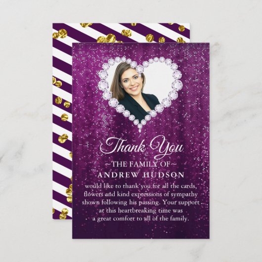 Elegant Diamonds Paars Funeral Hartelijk dank Bedankkaart (Voorkant / Achterkant)