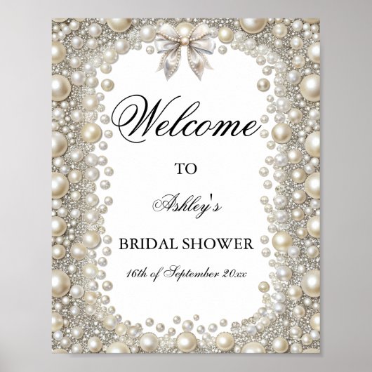 Elegant Diamonds & Pearls Vrijgezellenfeest Welkom Poster (Voorkant)