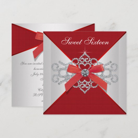 Elegant Diamonds Red verjaardagsfeestje Kaart (Voorkant / Achterkant)