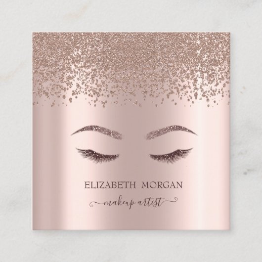 Elegant Diamonds Roos Gold Glitter Faux Lashes Vierkante Visitekaartje (Voorkant)