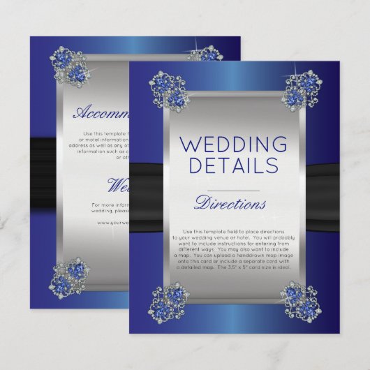 Elegant Diamonds Sapphire Wedding Details Insert Kaart (Voorkant / Achterkant)