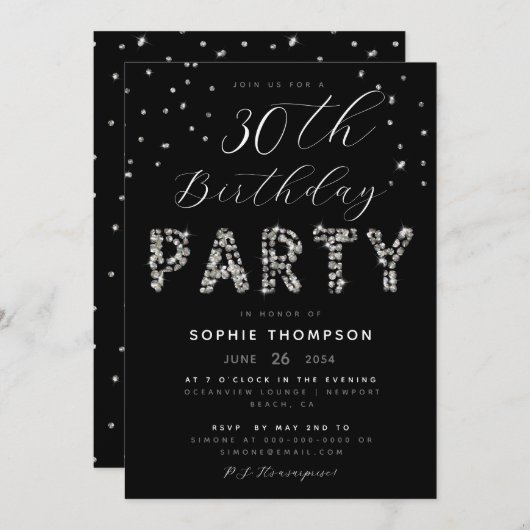 Elegant Diamonds Sparkles Glitter Birthday Party Kaart (Voorkant / Achterkant)