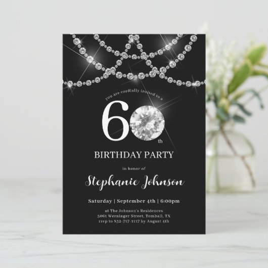 Elegant Diamonds Zwart 60ste Verjaardagsfeestje Kaart (Staand voorkant)