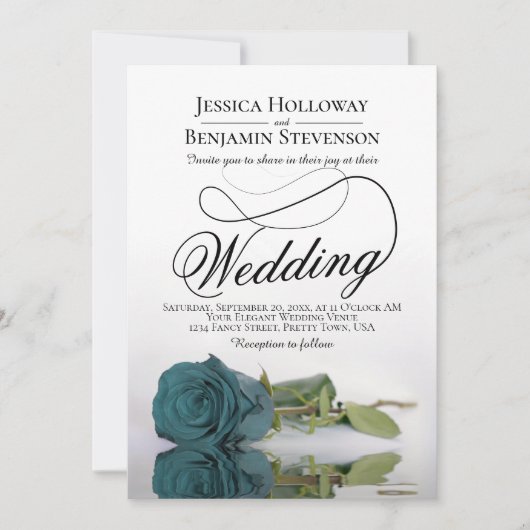 Elegant die Blauwgroen Roos Classy Script Wedding  Kaart (Voorkant)