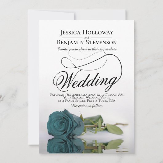 Elegant die Blauwgroen Roos Classy Script Wedding  Kaart (Voorkant)