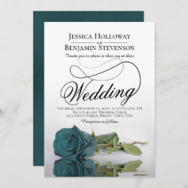 Elegant die Blauwgroen Roos Classy Script Wedding  Kaart