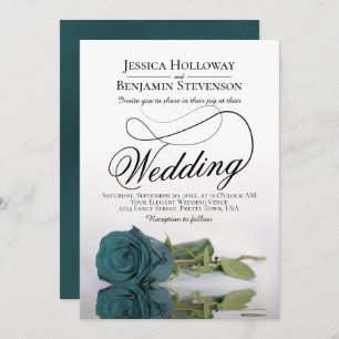 Elegant die Blauwgroen Roos Classy Script Wedding  Kaart