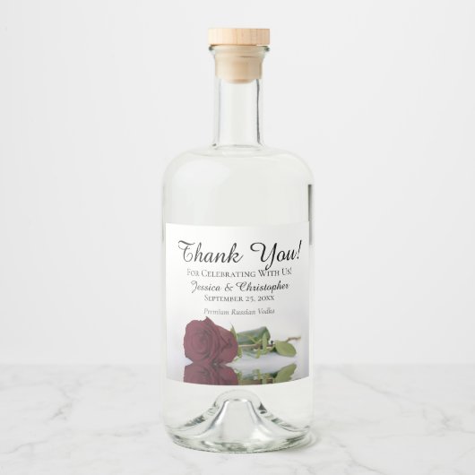 Elegant die het Bourgogne Roos huwelijk weergeeft Likeurfles Etiket (Voorkant)