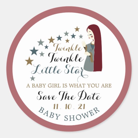 Elegant die sterren, Baby shower sparen de Datum v Ronde Sticker (Voorkant)