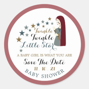 Elegant die sterren, Baby shower sparen de Datum v Ronde Sticker