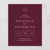 Elegant Diep Bourgondi Kleur Klassiek Trouwprogram (Voorkant)