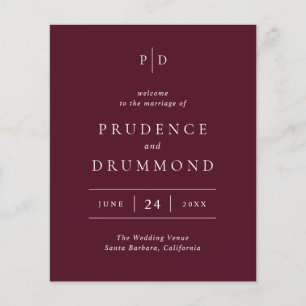 Elegant Diep Bourgondië Klassiek Trouwprogramma Flyer
