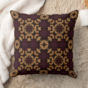 Elegant diep rood gouden arabesk patroon kussen