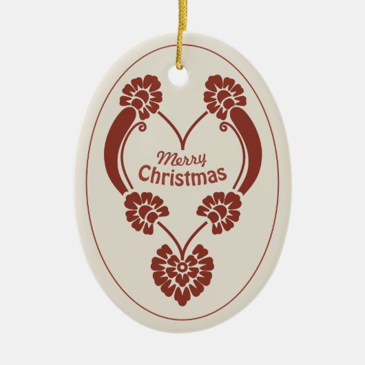 Elegant diep rood kersthart CC1069 Keramisch Ornament (Voorkant)