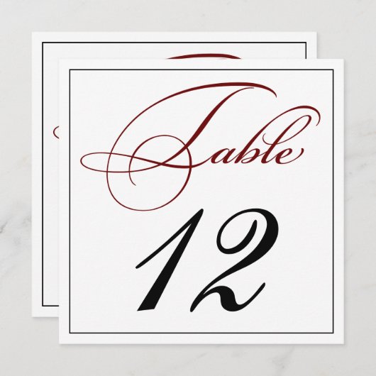 Elegant diep rood script tabel nummer Kaarten (Voorkant / Achterkant)