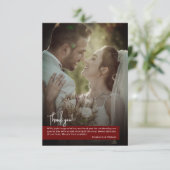 Elegant Diep Ruby Rood Foto Banner Bruiloft Bedankkaart (Staand voorkant)