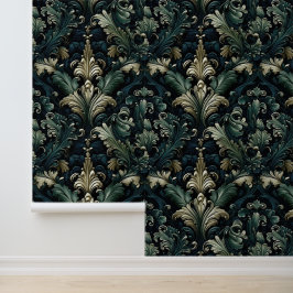 Elegant diepblauw-groen patroon in Victoriaans sti Behang