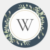 Elegant diepzee blauw groen monogram initiaal ronde sticker (Voorkant)