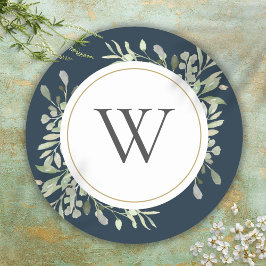 Elegant diepzee blauw groen monogram initiaal ronde sticker