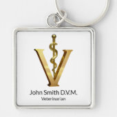 Elegant Diergeneeskunde Gold V Asclepius Vet Sleutelhanger (Voorkant)