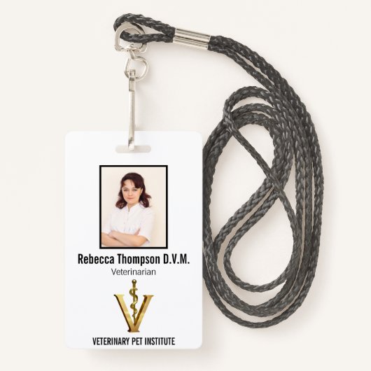 Elegant Diergeneeskunde Gold V Vet | Foto-ID Badge (Voorkant met draagriem)