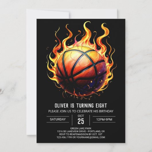 Elegant Digitaal Sinaasappel Basketbal Verjaardag Kaart (Voorkant)