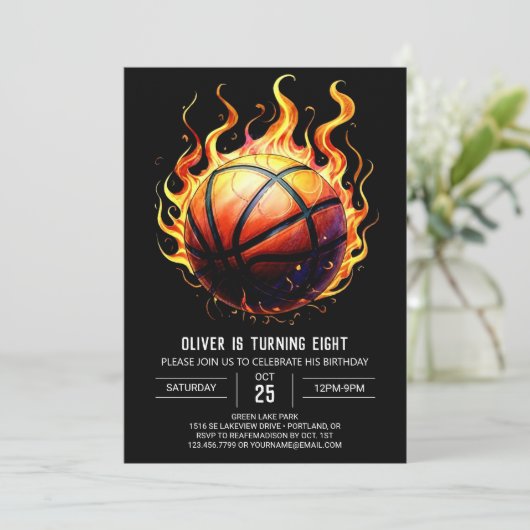 Elegant Digitaal Sinaasappel Basketbal Verjaardag Kaart (Staand voorkant)