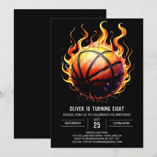 Elegant Digitaal Sinaasappel Basketbal Verjaardag Kaart (Voorkant / Achterkant)